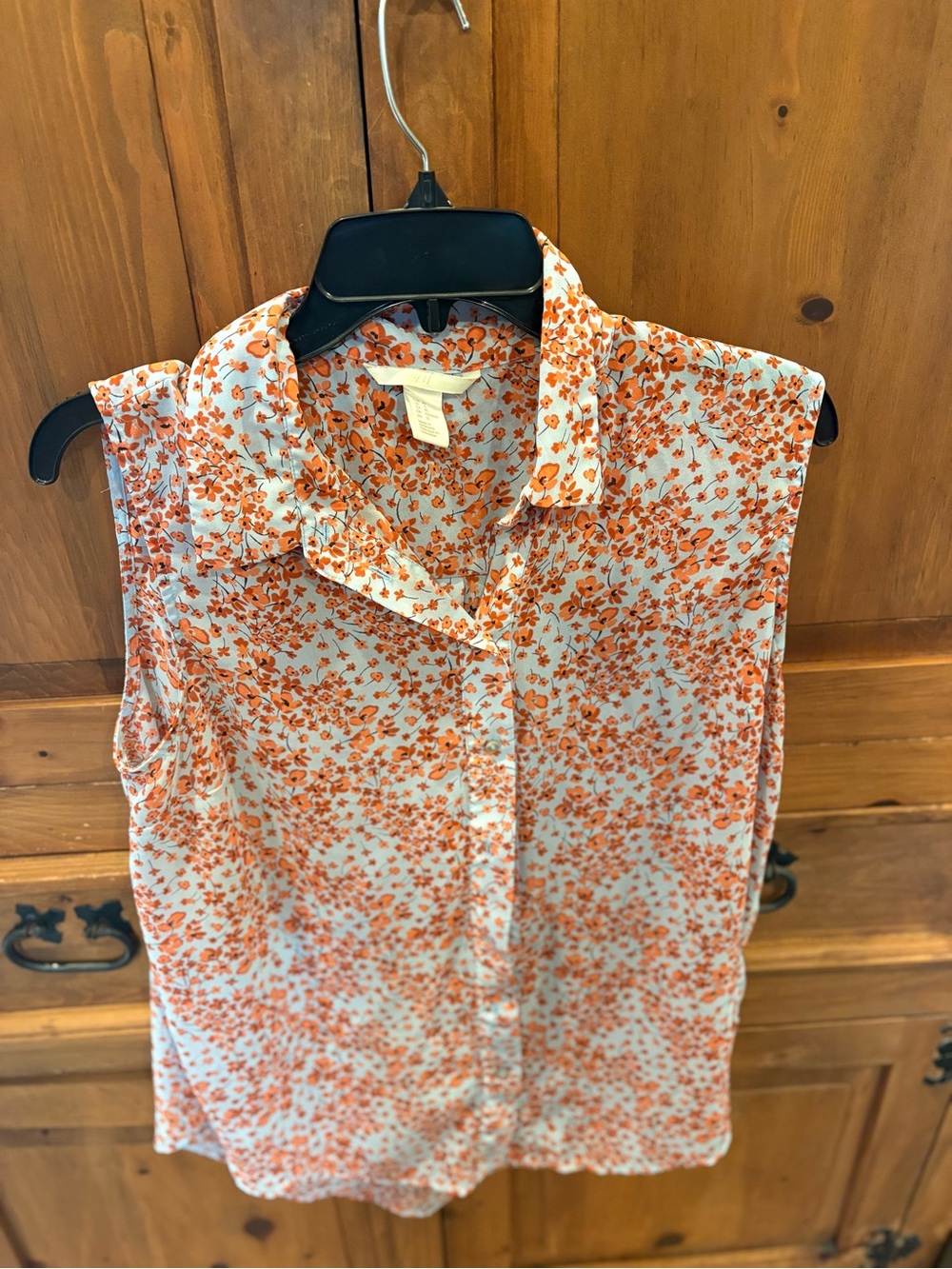 Sleeveless Orange Floral Button-Front Top